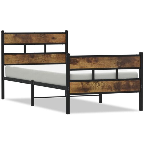 Maison Chic Kovinski Posteljni okvir - Enojna postelja - Postelja za odrasle brez vzmetnice dimljen hrast 80x200 cm, (21697357) Slike