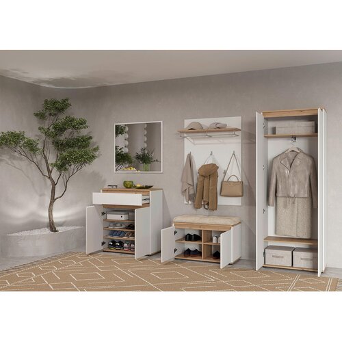 CARRYHOME GARDEROBNA OMARA bela, hrast artisan Slike