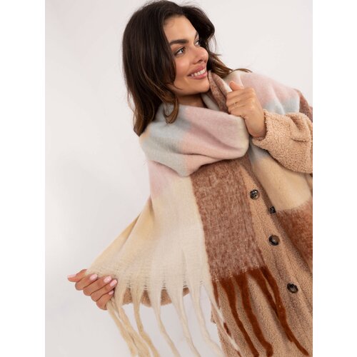 Fashion Hunters Light brown and beige thick winter scarf Slike