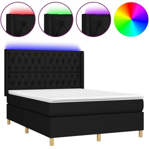  Krevet box spring s madracem LED crni 140x200 cm od tkanine Slike