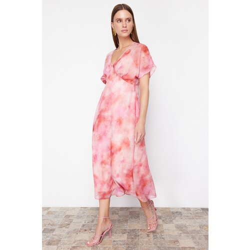 Trendyol Pink Abstract Patterned A-line Chiffon Maxi Woven Dress Slike