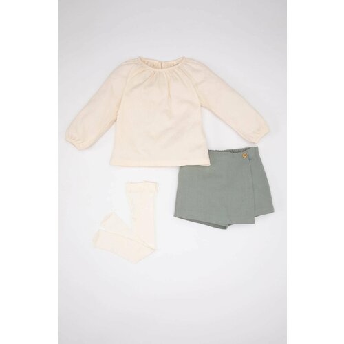 Defacto Baby Girl Gabardine Blouse Shorts Skirt Socks 3 Piece Set Slike