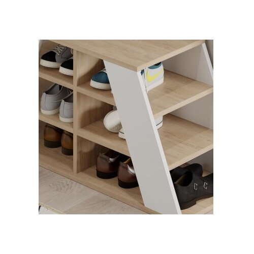Hanah home pyramid shoe bench - oak, white oakwhite shoe cabinet Slike