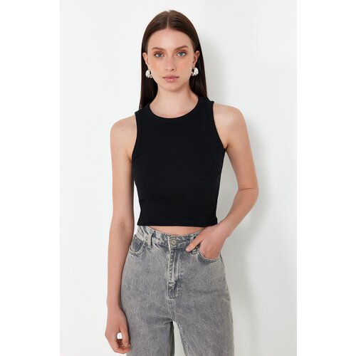 Trendyol Black-Grey Melange 2 Pack Fitted Crop Halter Neck Ribbed Flexible Knitted Undershirt Cene