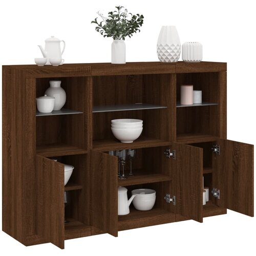  The Living Store Komoda z LED diodami 3 kosi rjavi hrast inženirski les - Komoda, (21502422) Slike