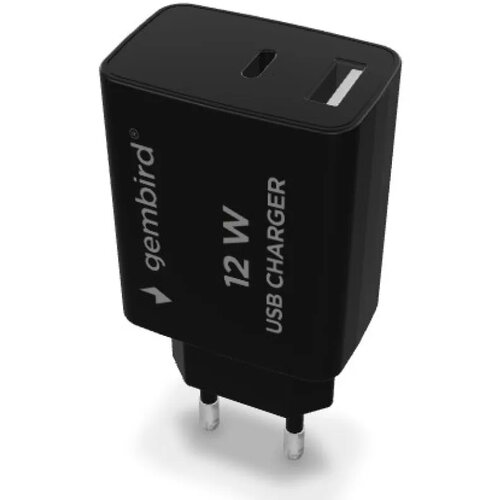 Gembird TA-UC-2AC12-01-BK usb punjač, 2-port usb-a+ usb-c, 2.4 a, black Cene