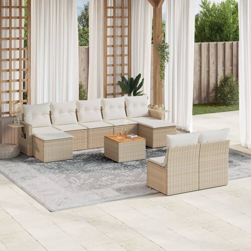  10-dijelni set vrtnih sofa s jastucima bež od poliratana 62 x 62 x 69 cm Slike