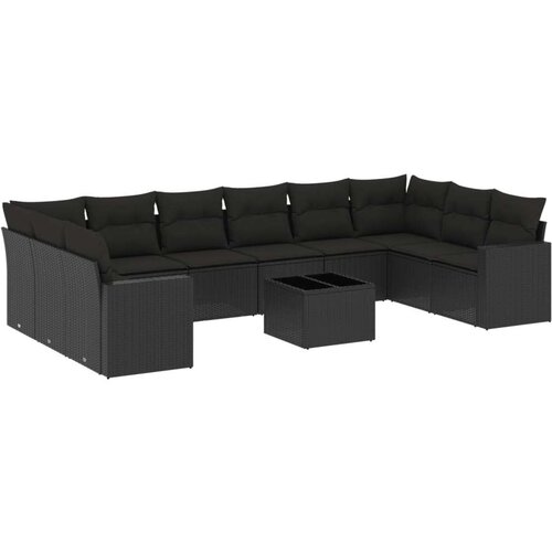 VidaXL 11-dijelni set vrtnih sofa od poliratana s jastucima crni Slike