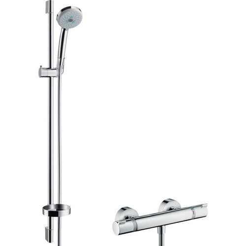 Hansgrohe 27085000 croma 100 multi / ecostat 1001 sl combi stenska termostatska armatura s tu&amp;scaron; setom Slike