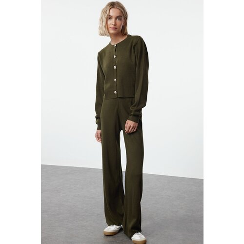 Trendyol Khaki Crop Cardigan-Pants Knitwear Bottom-Top Set Slike