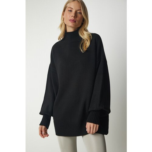 Happiness İstanbul Women's Black Stand-Up Collar Oversize Basic Knitwear Sweater Slike