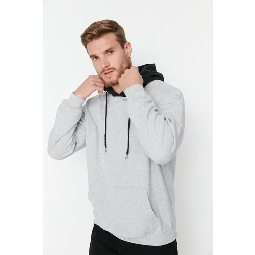 Trendyol Gray Men's Oversize Fit Hoodie Printed Sweatshirt