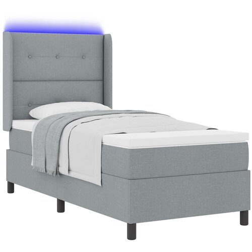 vidaXL Box Spring Krevet s Madracem i LED Svjetlom Svijetlosiva 80x200 cm Tkanina Cijene