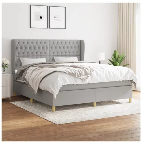  Box spring postelja z vzmetnico svetlo siva 180x200 cm blago