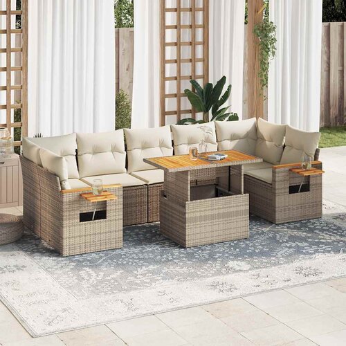 vidaXL 8-dijelni set vrtnih sofa od poliratana s jastucima bež bagrem Cene