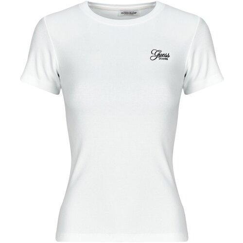 Guess Majice s kratkimi rokavi SS CN SNAP EMBRO SLIM TOP Bela Cene