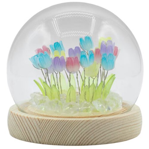  Cvetlična LED dekoracija v stekleni kupoli &ndash; 20 pisanih tulipanov - Home warming - Dan žena - Amethyst, Glass, Metal - Darila za 70 let &ndash; ženske Cene