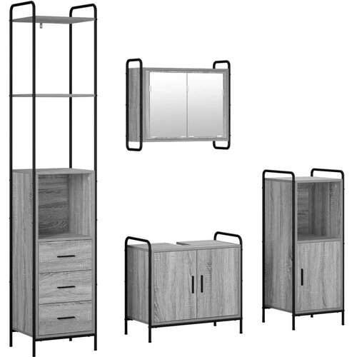  Set ormarića za kupaonicu 4 kom. Siva Sonoma 40 x 36 x 200 5 cm - Siva Sonoma Ormarić ispod sudopera (2 vrata) + viseći ormarić Slike
