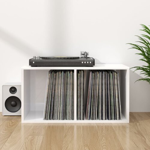  Kutija za pohranu vinilnih ploča sjajna bijela 71x34x36 cm drvo Slike