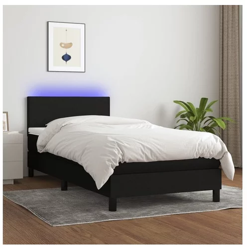  Box spring postelja z vzmetnico LED črna 80x200 cm blago