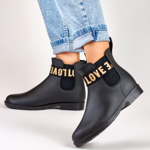 Primohurt Czarne matowe kalosze damskie LOVE GOLD Slike