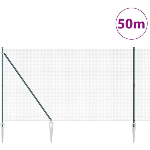 vidaXL zavarena žičana ograda s 13 šiljastih postova Zelena 1.5x50 m Čelik Cene