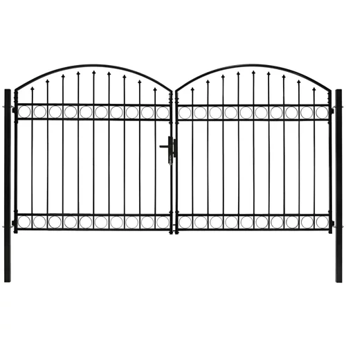 vidaXL Dvojna vrata za ograjo zaobljena jeklo 300x175 cm črna