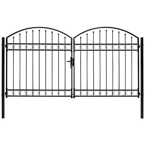 VidaXL dvostruka vrata za ogradu s lučnim vrhom čelik 300x175 cm crna Slike
