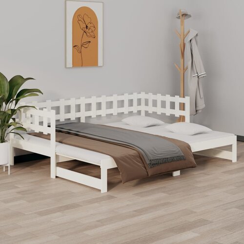 VidaXL izvlečna dnevna postelja bela 2x(90x190) cm trdna borovina Slike