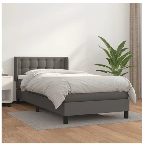 vidaXL Box spring postelja z vzmetnico siv 90x190 cm umetno