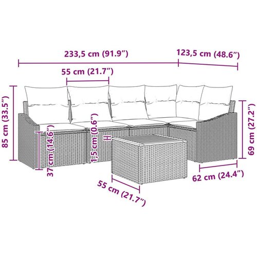  Set od 6 Vrtnih Sofa s Jastučićima Bež Poli Ratan Akacije Slike