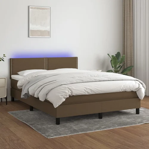 The Living Store Box spring postelja z vzmetnico LED temno rjava 140x200cm blago - Box Spring Postelja, (21521238)