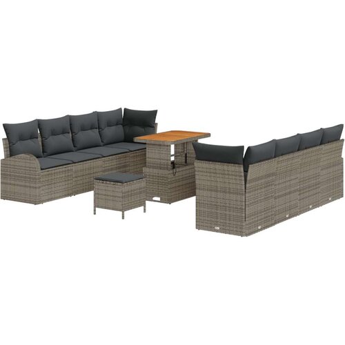  11-dijelni vrtni sofa set s jastučićima siva poli ratan 2-sjedalni vrtni sofa s pohranom i jastučićima siva poli ratan Vrtna g Cene