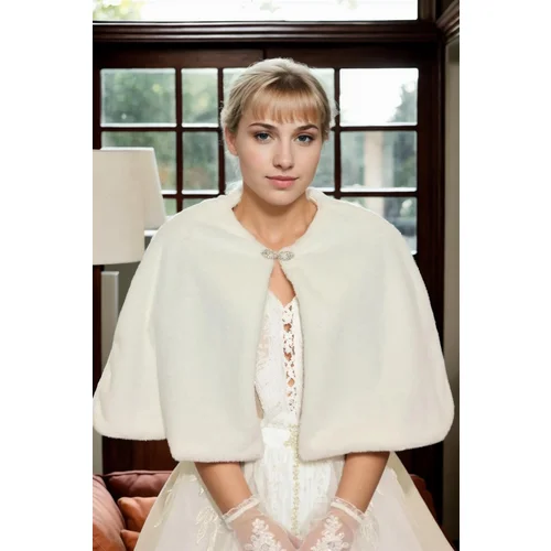 Dewberry 61601 Long Brooch Bridal Bolero Shawl-WHITE