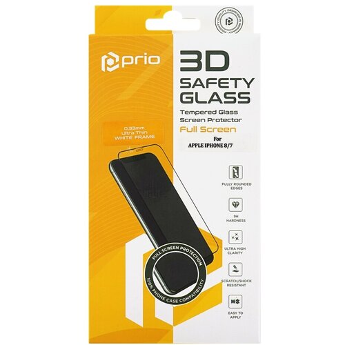 Prio Kaljeno zaštitno staklo za iPhone 7 / 8, Full Cover 3D, bijelo Cijene