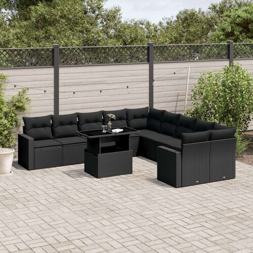  11-dijelni set vrtnih sofa od poliratana s jastucima crni Cijene