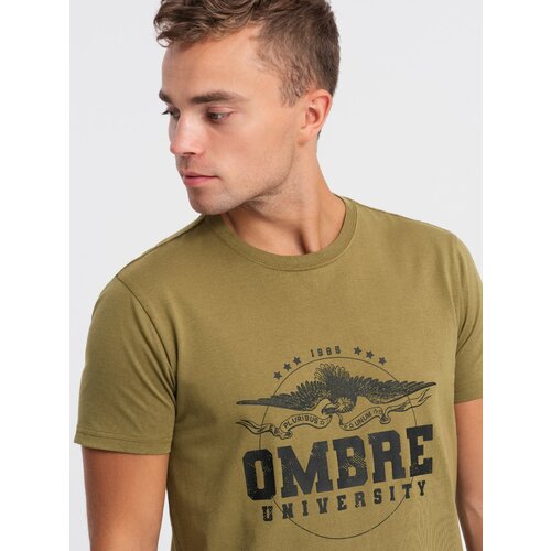 Ombre men's cotton t-shirt with military print - khaki Cene