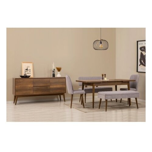 Hanah home vina bench 04 0701 walnut grey (produžni trpezarijski sto, stolice i konzola (6 komada) Cene