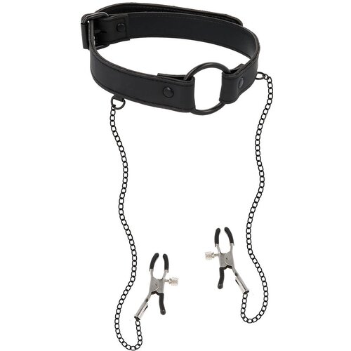 Fetish Submissive O Ring Gag & Nipple Clips Vegan Leather Cene