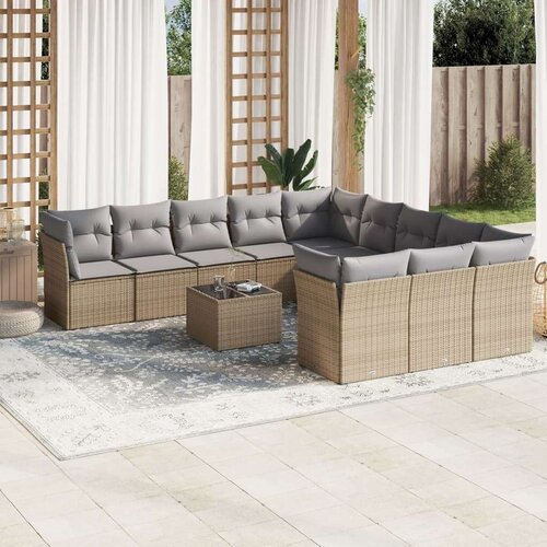  12-dijelni set vrtnih sofa od poliratana s jastucima bež Slike