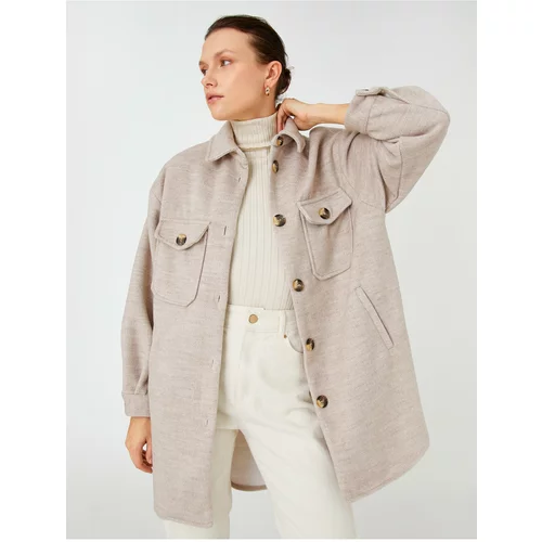 Koton Oversized Jacket Shirt Collar with Pockets and Buttons