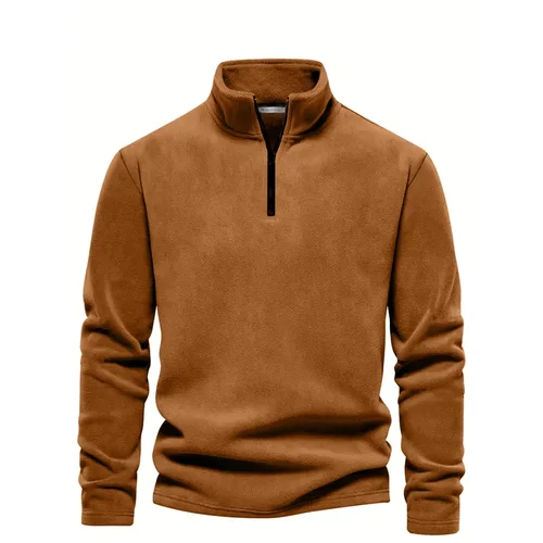 Dewberry 49143 Half Zipper Stand Collar Mens Fleece-CAMEL