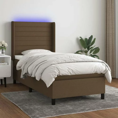  Box spring postelja z vzmetnico LED temno rjava 80x200 cm blago, (20937108)