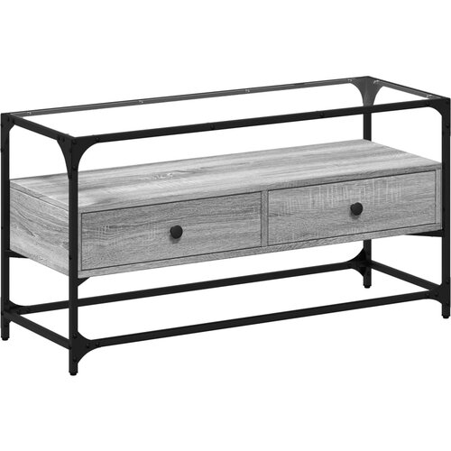 Maison Chic TV omarica - TV stojalo - Televizijska omarica s stekleno ploščo siva sonoma 98x35x51 cm inž. les, (21701872) Cene