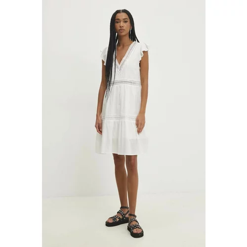 Answear Lab Pamučna haljina boja: bijela, mini, širi se prema dolje