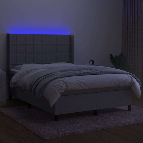  Krevet box spring s madracem LED svjetlosivi 140x200 cm tkanina Slike