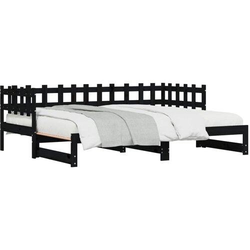  Dnevni ležaj na izvlačenje crni 2x (80x200) cm masivna borovina Slike
