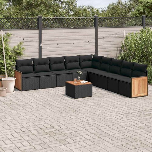  10-dijelni set vrtnih sofa s jastucima crni od poliratana Cijene