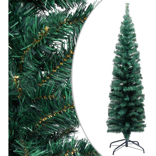vidaXL Ozka umetna novoletna jelka s stojalom zelena 150 cm PVC Cene