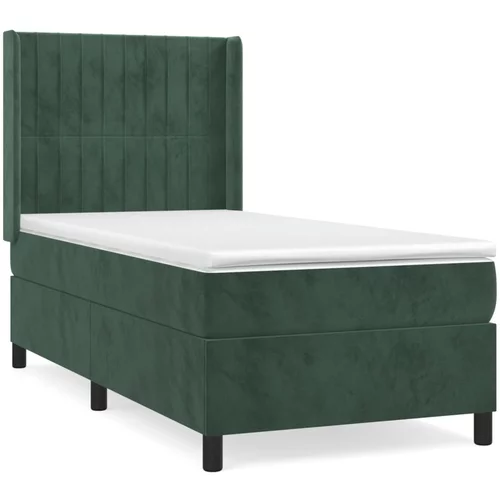 vidaXL Box spring postelja z vzmetnico temno zelen 90x190 cm žamet, (20900363)